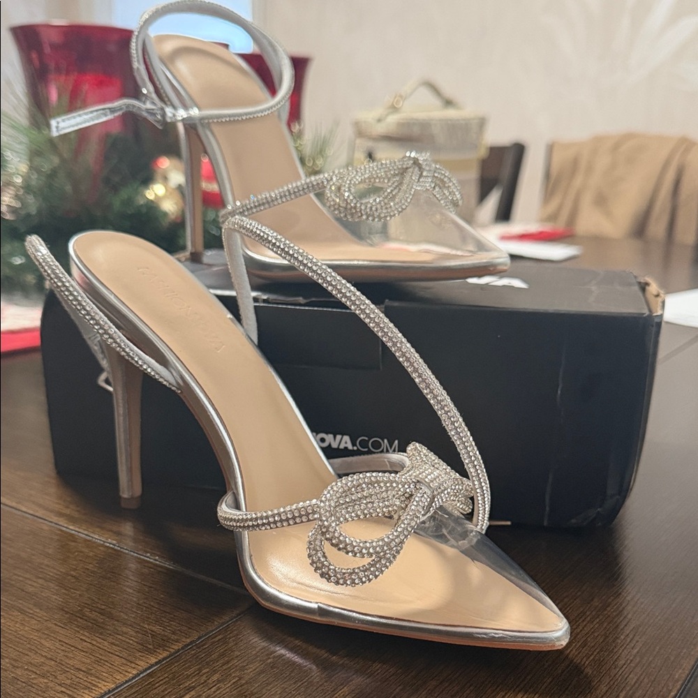 Fashion Nova Silver Strappy Heels